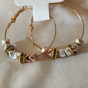Eclectic Mixed-Metal & Colorful Beaded Gold Hoop Earrings